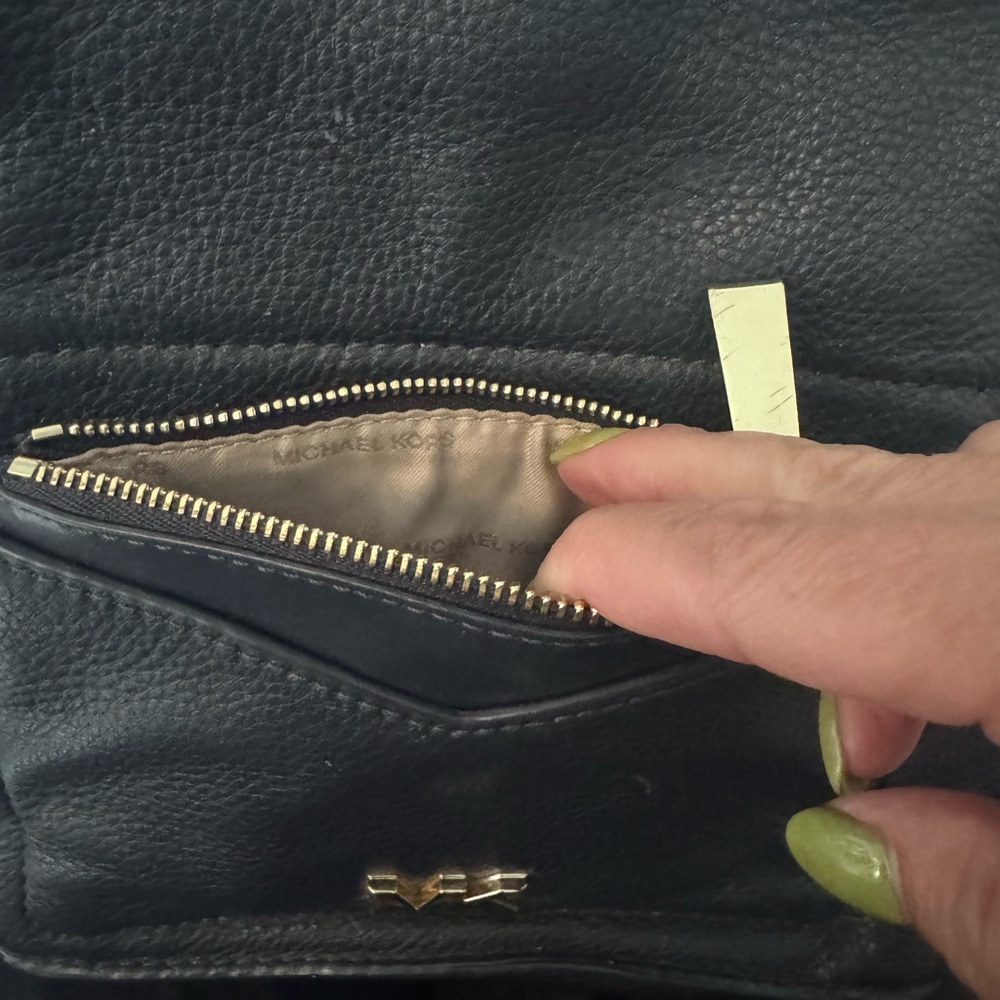 Michael Kors Navy Leather MK Logo Backpack - Picture 3 of 5